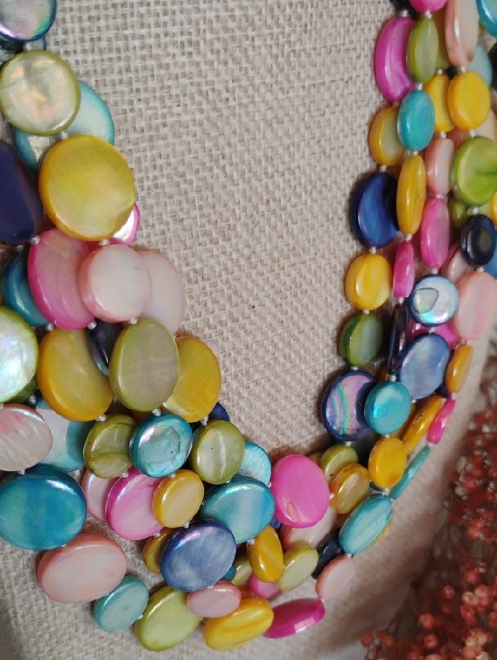 Mother Pearl Spring Multicolor Six Strand Statement Chocker Style Neklace